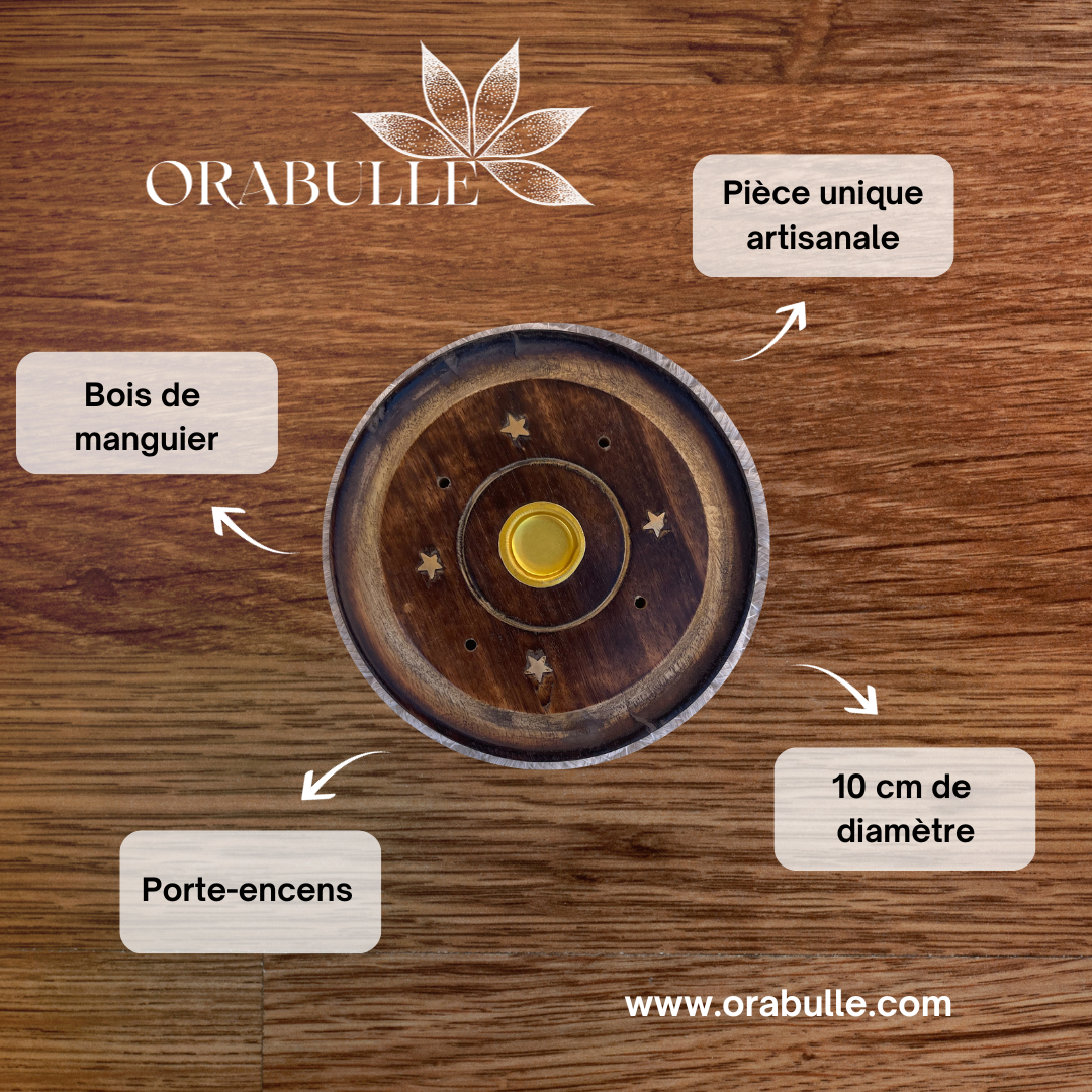 Porte-encens en Bois de Manguier - Disque de 10 cm