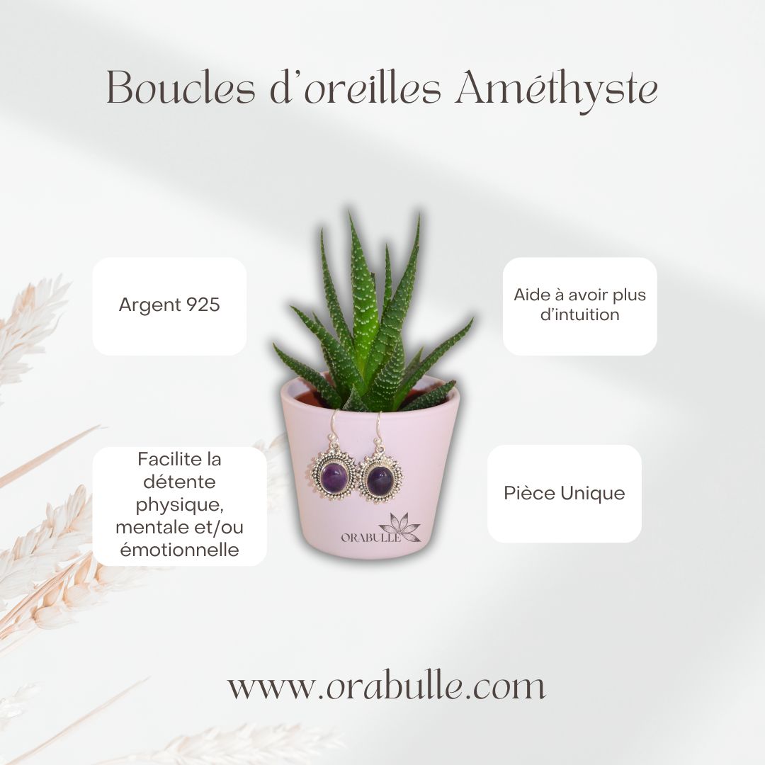 Boucles d'oreilles en argent 925 avec pierre fine améthyste