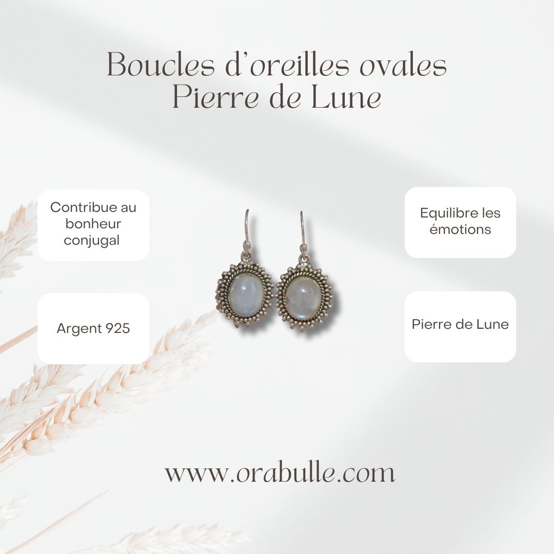 Boucles d'oreilles ovales Pierre de Lune