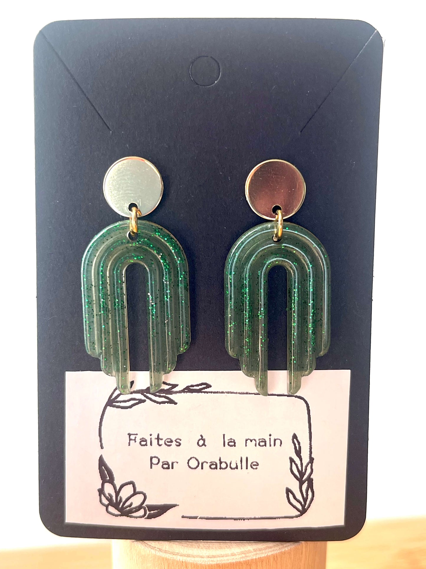 boucles d'oreilles en résine vertes à paillettes