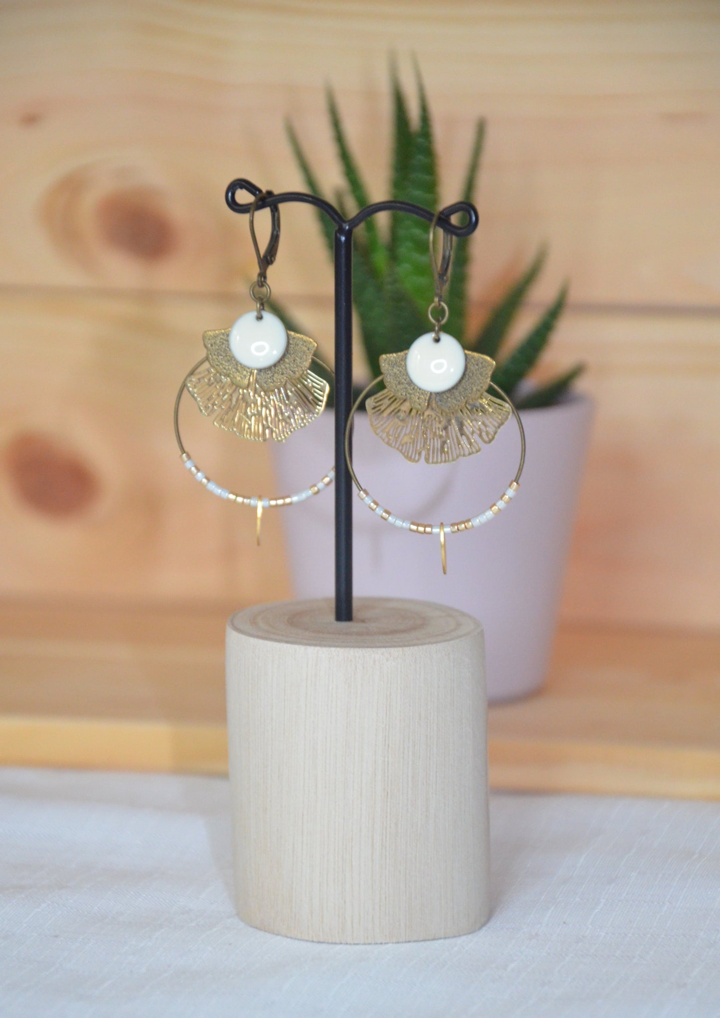 Boucles d'oreilles Gingko Florale Créoles