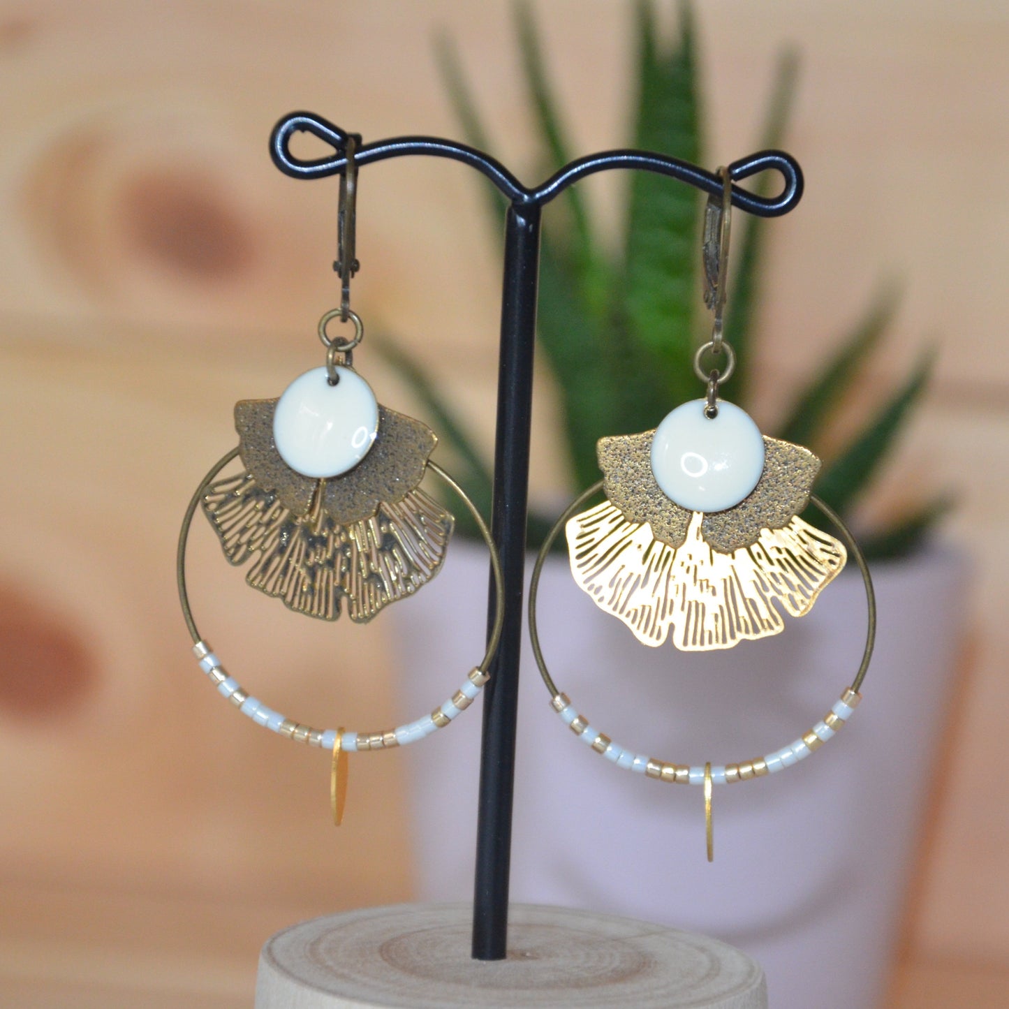 Boucles d'oreilles Gingko Florale Créoles