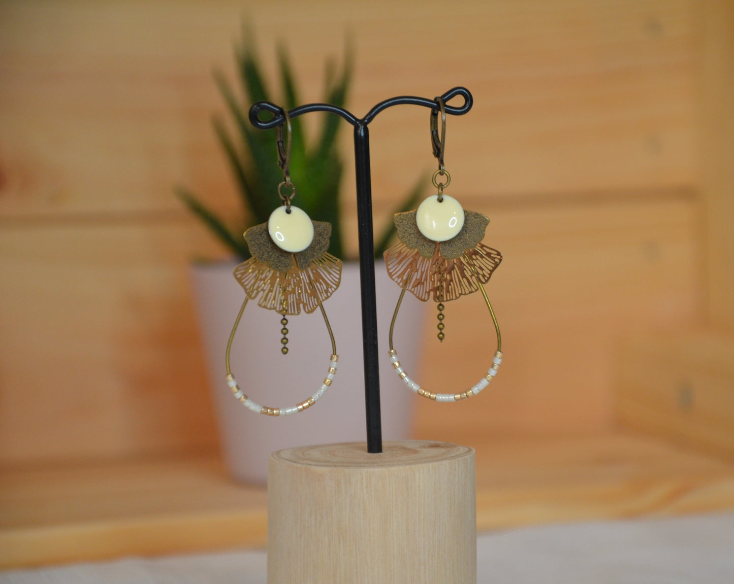 Boucles d'oreilles Gingko Florale Gouttes