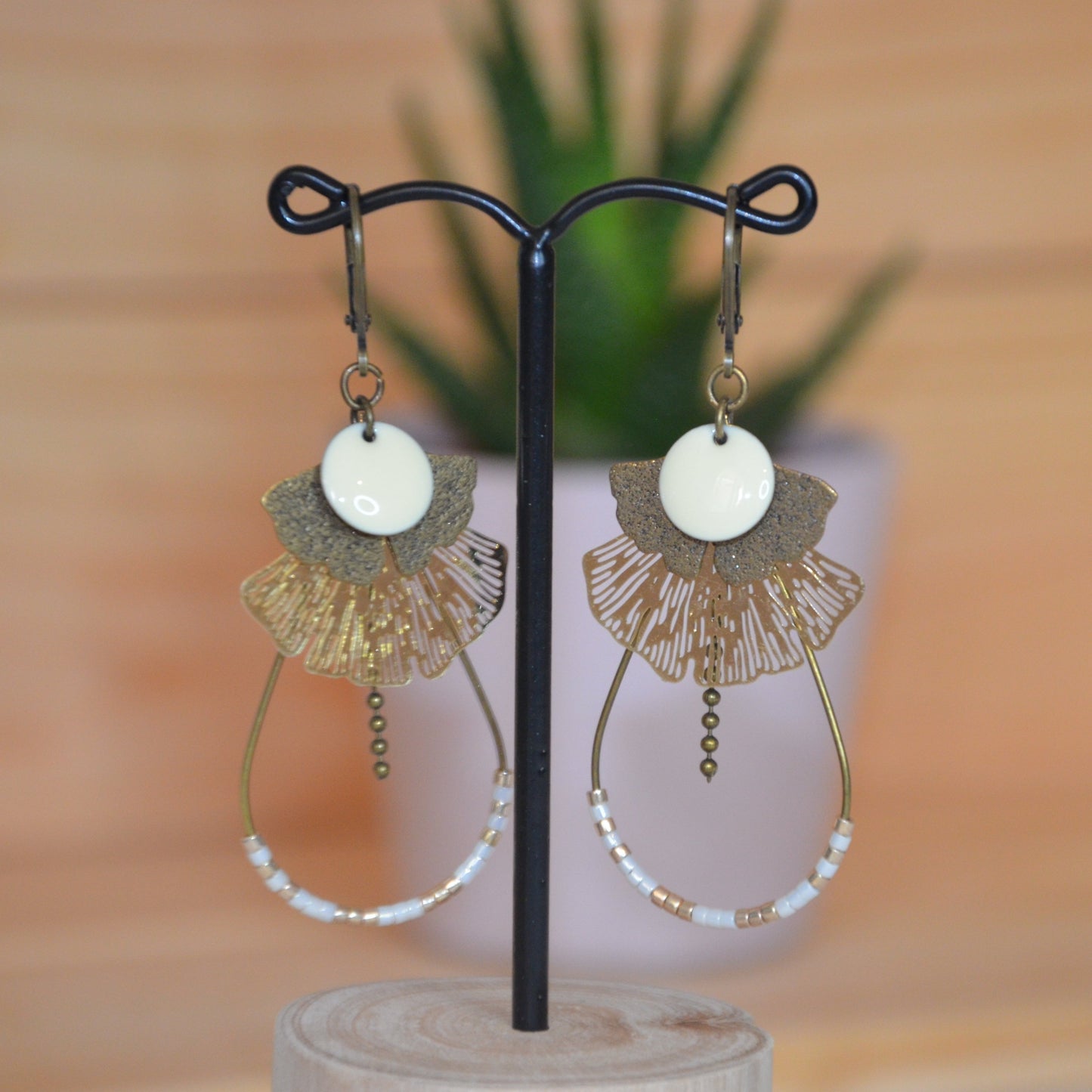 Boucles d'oreilles Gingko Florale Gouttes