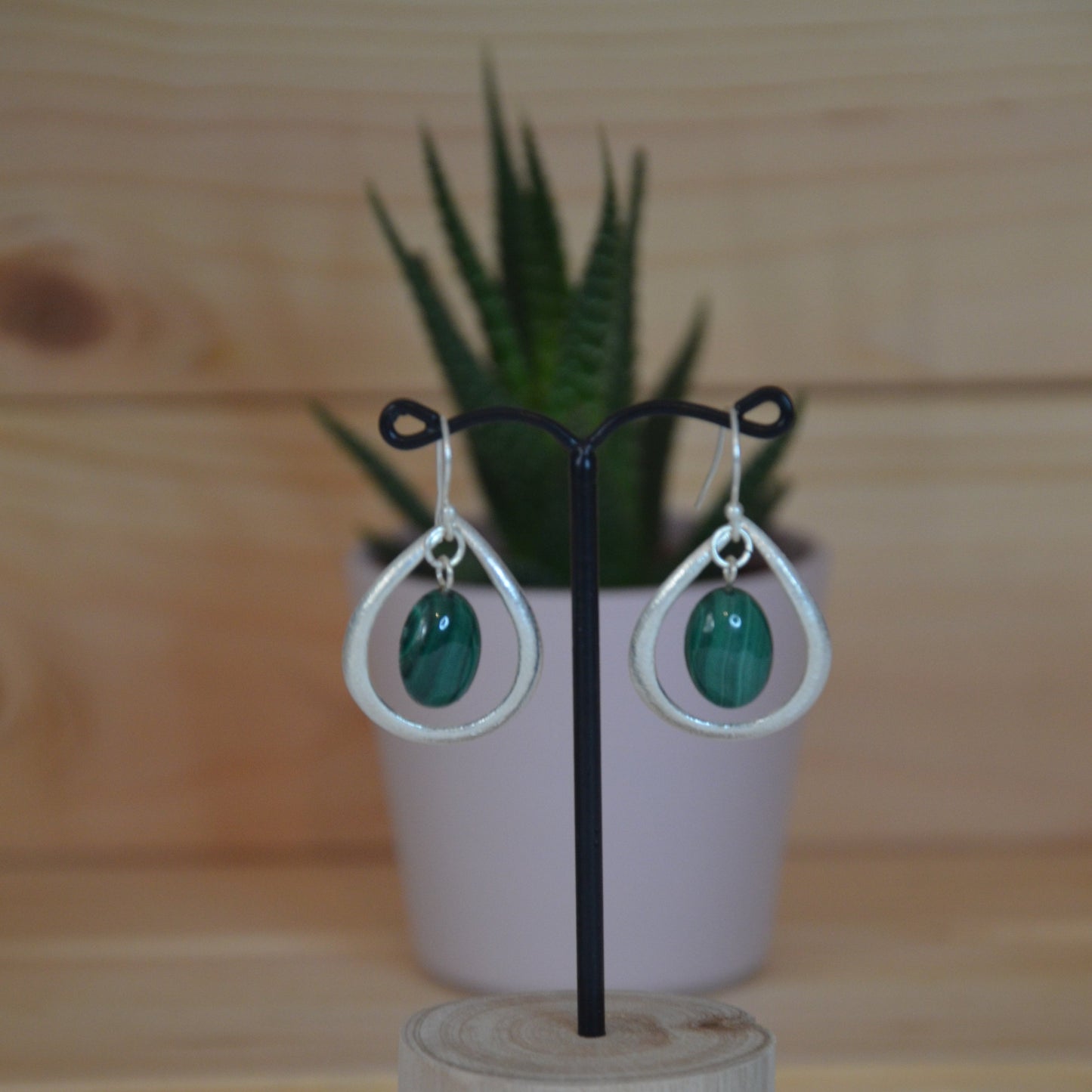 Boucles d'oreilles ovales Malachite