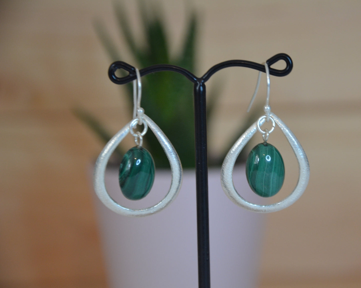 Boucles d'oreilles ovales Malachite