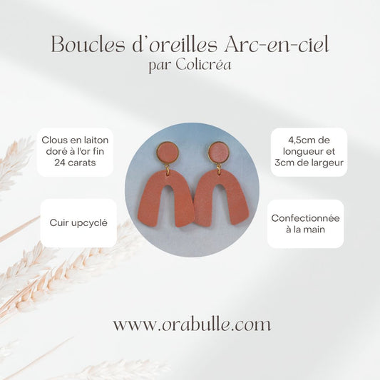 Boucles d'oreilles en cuir upcyclé en formes d'arc-en-ciel création colicréa