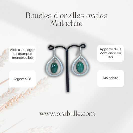 Boucles d'oreilles ovales Malachite