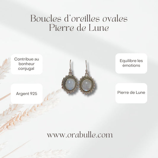 Boucles d'oreilles ovales Pierre de Lune