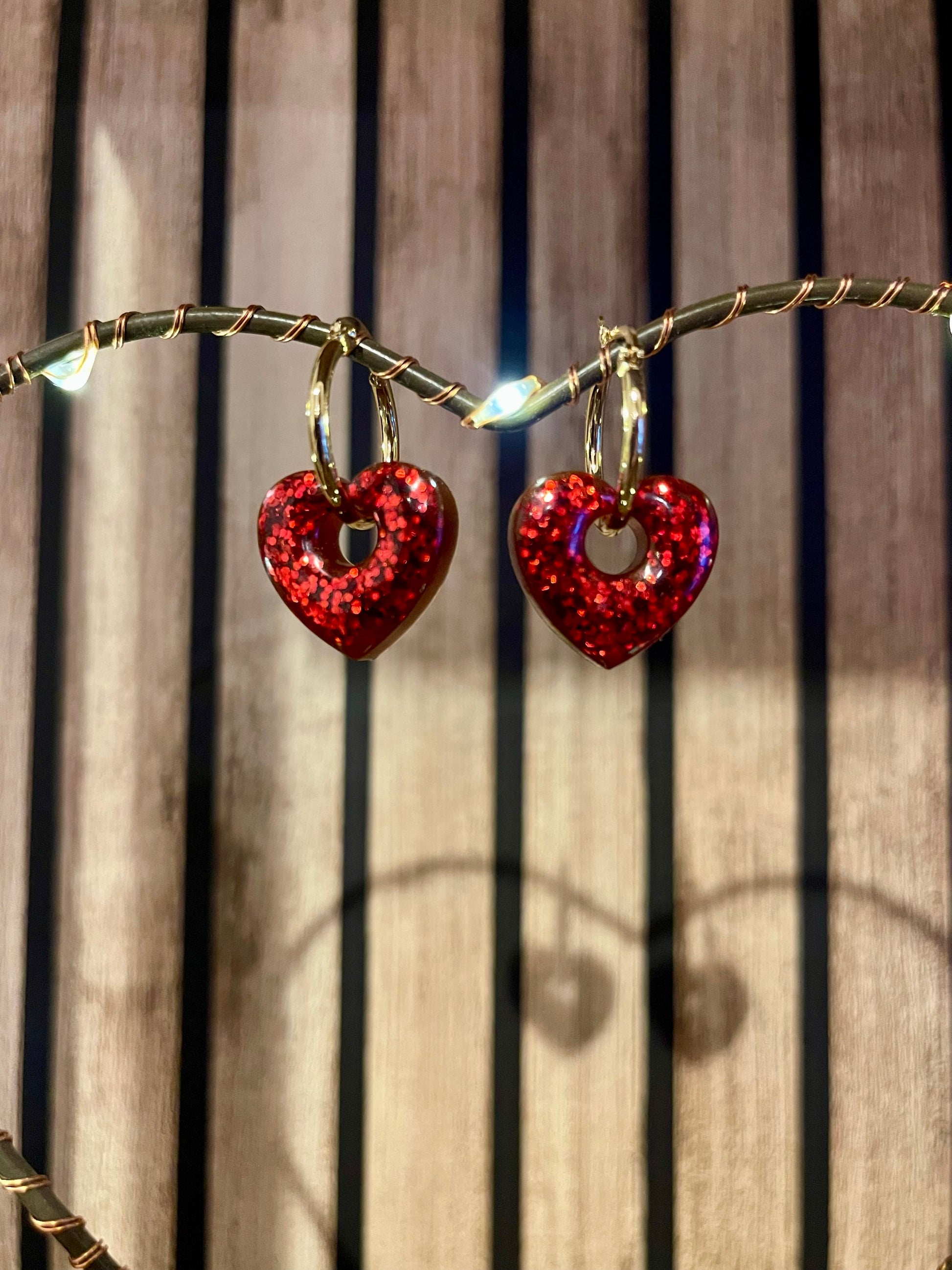 Boucles d’oreilles Cœurs scintillants Rouge Passion boucles d'oreilles