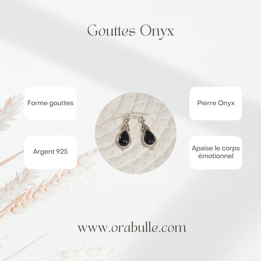 Boucles d'oreilles gouttes onyx