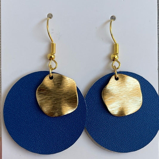 boucles d'oreilles bleues simili cuir, rondes